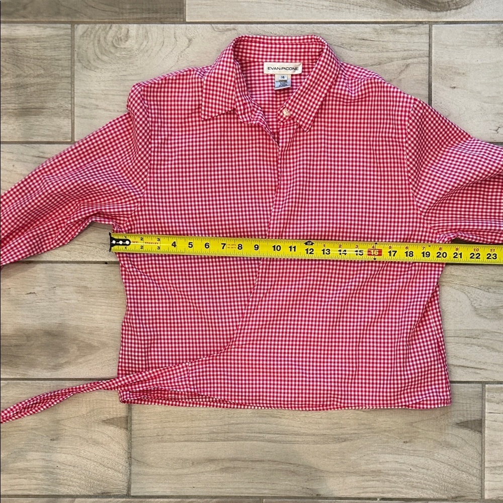Vintage Evan Picone Pink Gingham Wrap Blouse - Picture 7 of 9